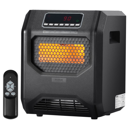 Vevor Infrared Heater, 1500W Remote Control Electric Space Heater, Led Patio Heater W/ 3 Speeds & Timer & Overheat/Tip-Over Protection & Child Lock, For Bedroom,Living Room,Nursery,Studio,Abs