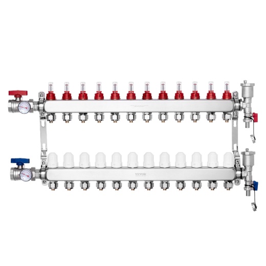 Vevor 12-Branch Radiant Heat Manifold 1/2" Pex Tubing Floor Heating Manifold Set