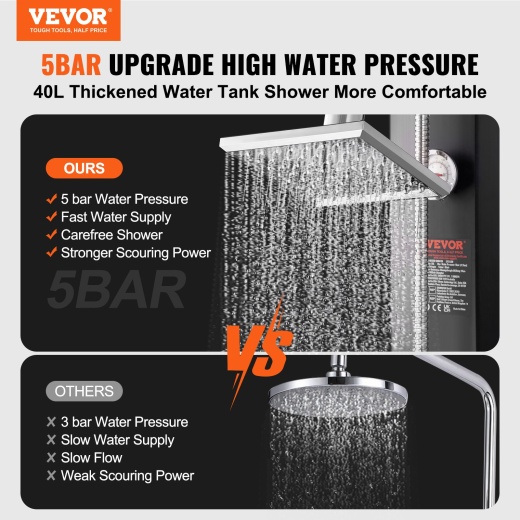 Vevor Outdoor Solar Heated Shower - 10.57 Gallon Poolside Shower Kit