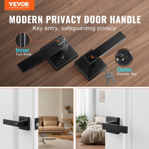 Vevor Entry Lever Door Handle - Black Entry Knob with Lock and Key