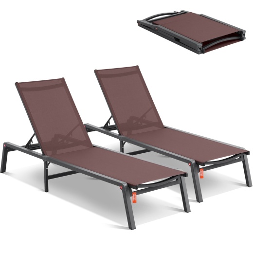 Vevor Chaise Lounge Chair Outdoor Patio Lounge Chair Adjustable 5-Position 2 Pcs