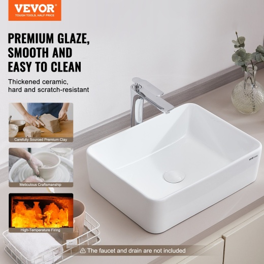 Vevor Modern Ceramic Vessel Sink 19"X14.7" Bathroom Vanity Bowl Countertop White