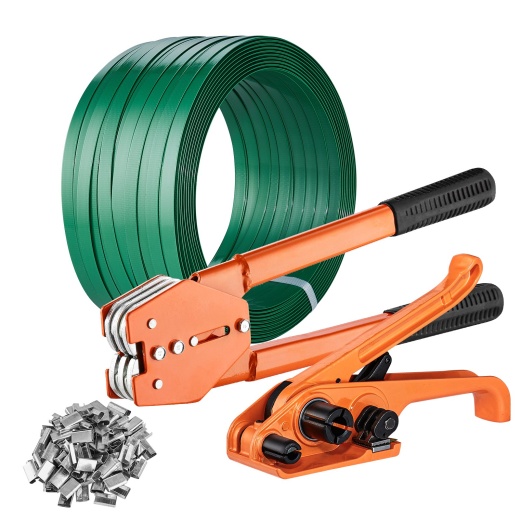 Vevor Banding Strapping Kit with Strapping Tensioner Tool, Banding Sealer Tool, 300 Metal Seals, and 1000ft Length PET Band for Pallet Packaging and Packing