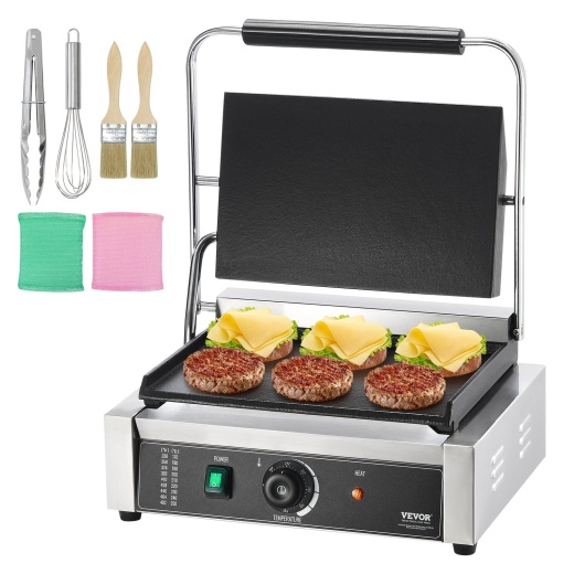 Vevor Commercial Panini Press Grill Electric Sandwich Maker Griddle Plate 14"X9"