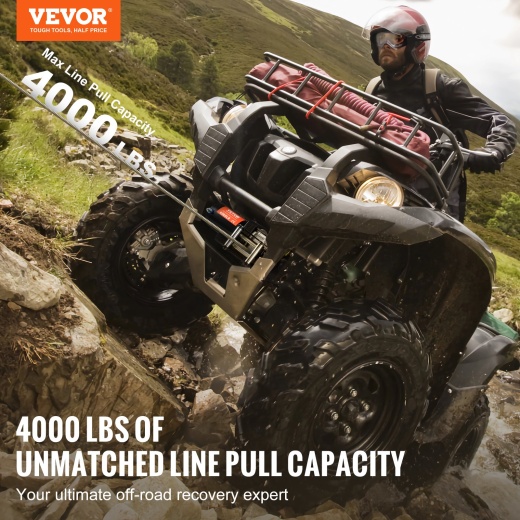 Vevor Electric Winch Atv Utv 4000 Lb Steel Cable Ip55 Waterproof Remote Control