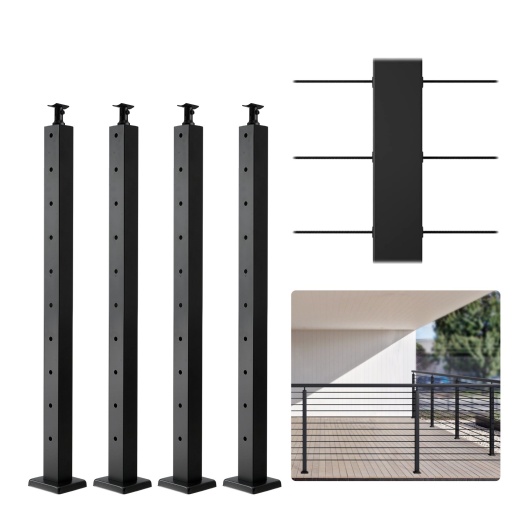 Vevor 4-Pack Cable Railing Post - SUS304 Stainless Steel Cable Rail Post with Horizontal and Curved Bracket