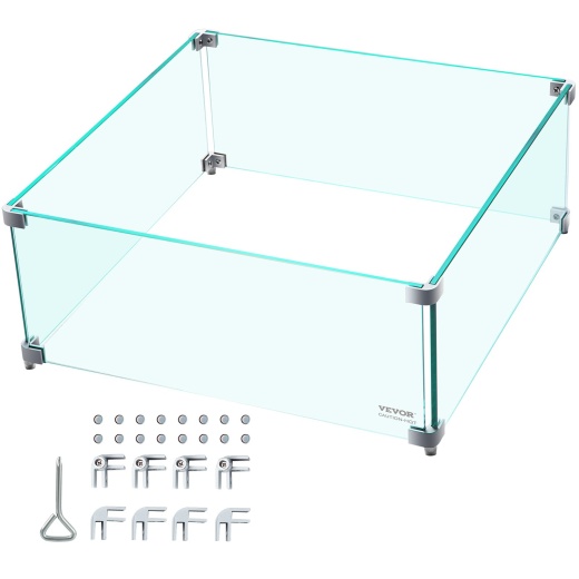 Vevor Fire Pit Wind Guard - 14 x 14 x 6 Inch Glass Wind Guard for Outdoor Fire Pits