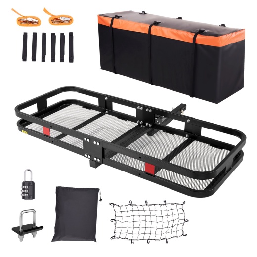 Vevor Hitch Cargo Carrier - 60 x 24 x 6 In Folding Trailer Hitch Mounted Steel Cargo Basket