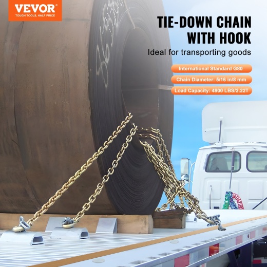 Vevor Binder Chain G80 Tie Down Tow Chain With Hooks 5/16"X10.3' 2 Pack 4900 Lbs