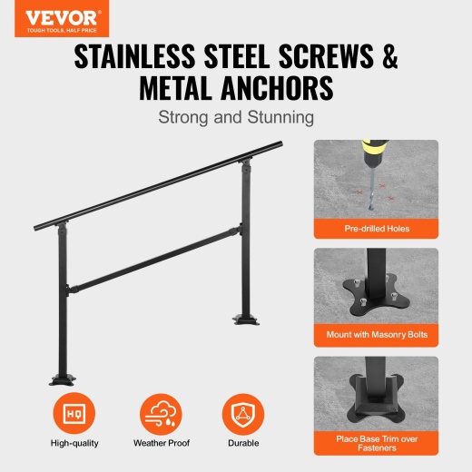 Vevor Outdoor Stair Railing: Adjustable Wrought Iron Handrail for 1-4 Steps