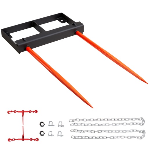 Vevor 49" Hay Spear, Bale Spears 3000Lbs Loading Capacity, Skid Steer Loader Tractor Bucket Attachment