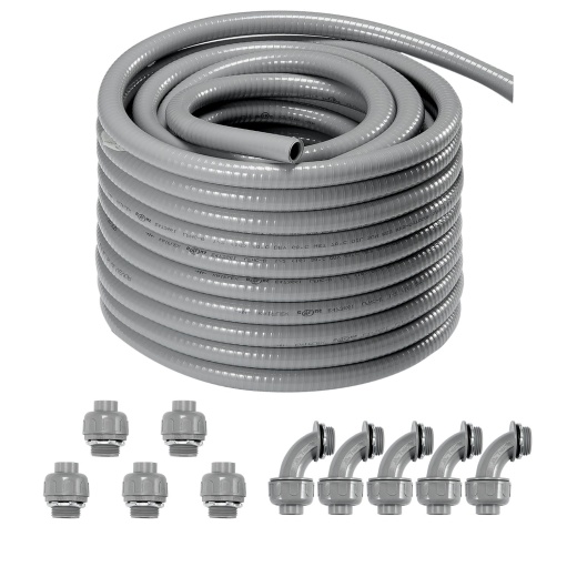 Vevor 1/2-Inch Flexible Electrical Conduit - 100 Ft PVC Liquid-Tight Conduit with Connectors