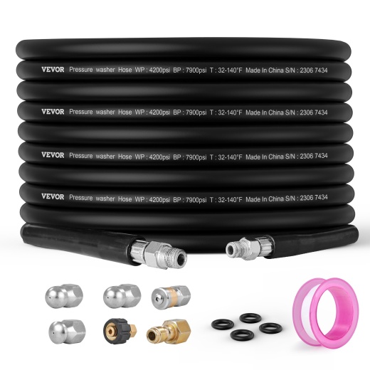 Vevor Pressure Washer Hose, 100Ft, 1/4" Kink Free Brass Thread Replacement