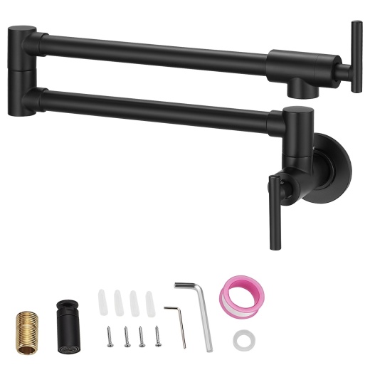 Vevor Pot Filler Faucet, Solid Brass Commercial Wall Mount Kitchen Stove Faucet With Gold Brushed Finish, Folding Restaurant Sink Faucet With Double Joint Swing Arm & 2 Handles