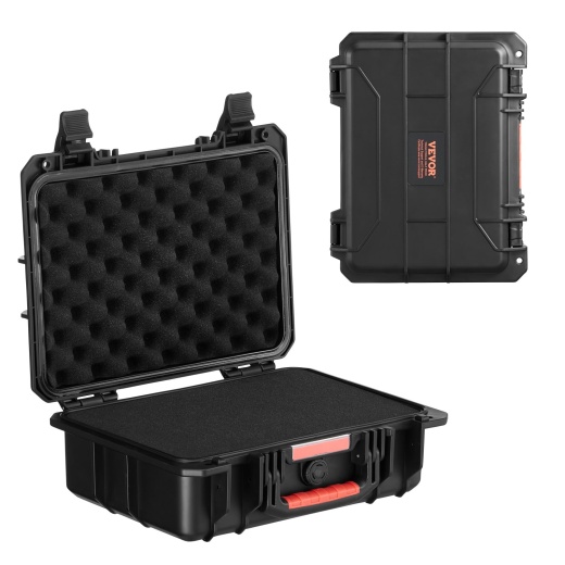 Vevor 0.56 Cu.Ft Weatherproof Hard Case With Handle Clips Padlock Holes Pu Foam Protect Pistol, Microphone, And Camera Equipment