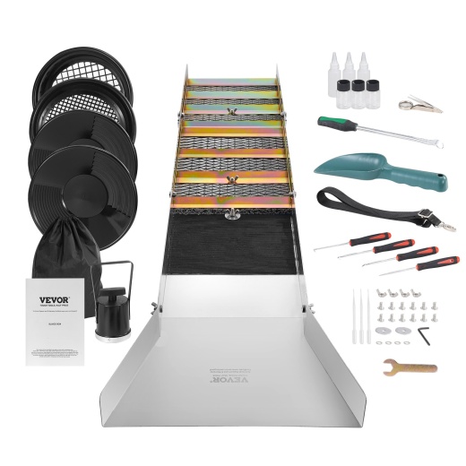 Vevor 50 Inch Folding Sluice Box Gold Panning Kit - 23Pc Gold Prospecting Equipment Kit
