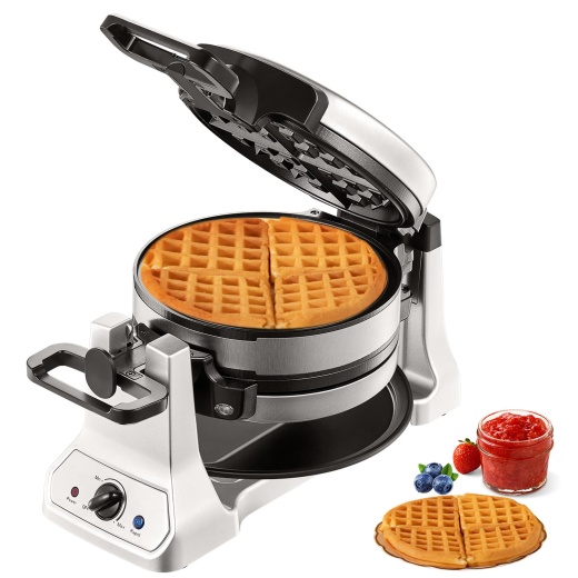 Vevor 2-Layer Waffle Maker - 1400W Round Waffle Iron with Non-Stick Baking Pans
