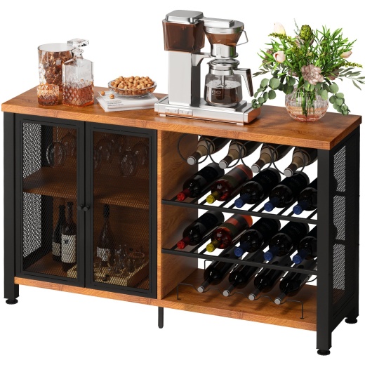 Vevor Wine Bar Cabinet With Removable Wine Rack - Rustic Oak