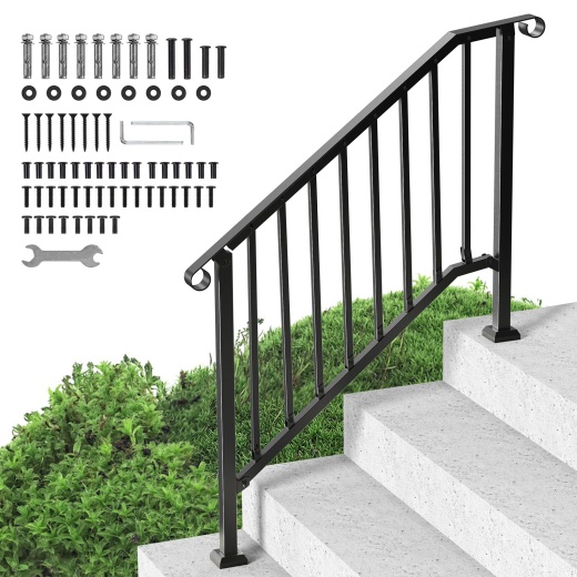 Vevor 3-4 Step Handrails For Outdoor For Seniors Porch Deck Black Retro Arch