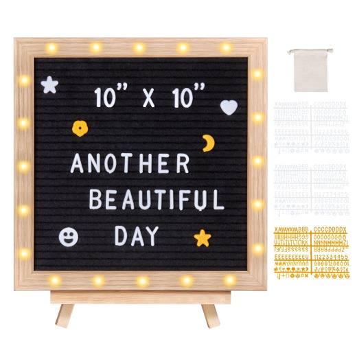 Vevor Black Felt Letter Board - 10"x10" Changeable Sign Boards with LED Lights