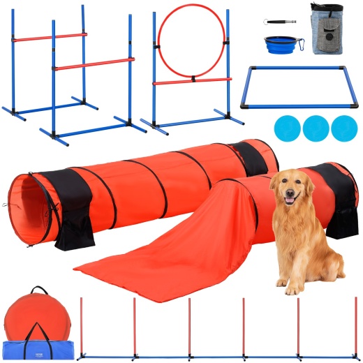 Vevor Dog Agility Training Equipment 7 Pcs Set Upgrade W/ Hurdles 2 Tunnels Ring