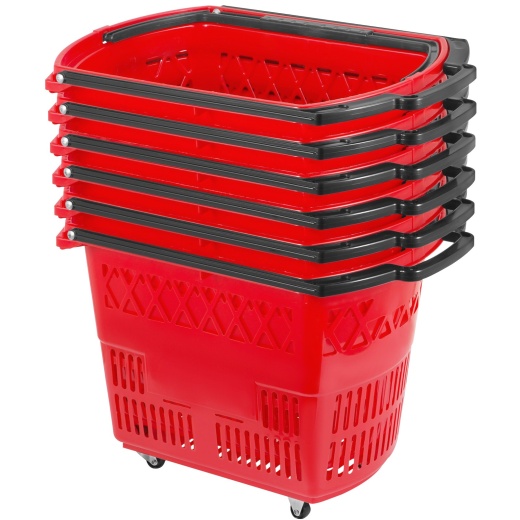Vevor 6Pcs Shopping Carts - Portable Red Shopping Baskets with Wheels