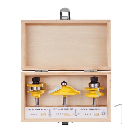 Vevor Router Bits Set 3 Pieces Carbide Router Bit 1/4 Inch Shank Carrying Case