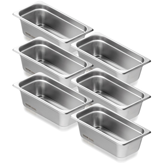 Vevor 6 Pack Hotel Pans - 1/3 Size Anti-Jam Steam Pan