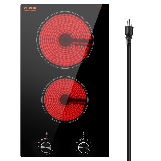 Vevor Built-In Electric Cooktop Radiant Ceramic Cooktop 2 Burners 20.1X11.6 Inch