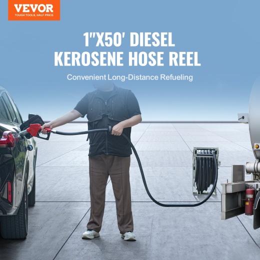 Vevor Fuel Hose Reel, 1" x 50', Extra Long Retractable Diesel Hose Reel