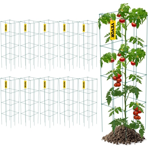 Vevor Tomato Cages - 10 Packs Square Plant Support Cages for Climbing Vegetables, Plants, Flowers, Fruits
