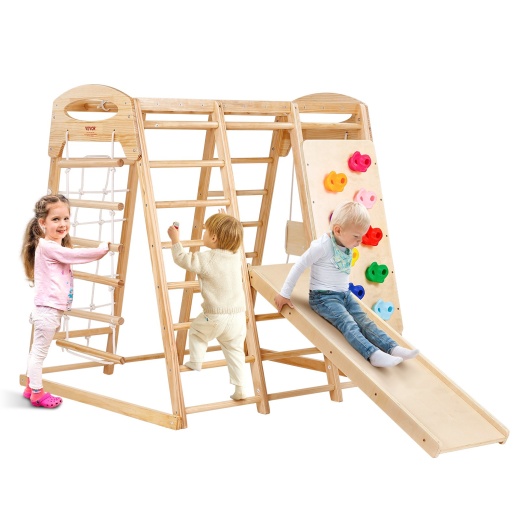 Vevor Indoor Jungle Gym - 7-in-1 Wooden Toddler Climbing Toys Indoor Playground