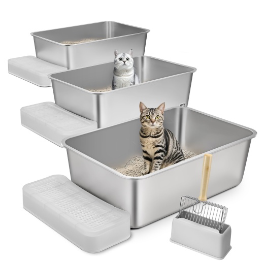 Vevor 8 In Deep Cat Litter Box Odor-Free Litter Box With Filtering Foot Board