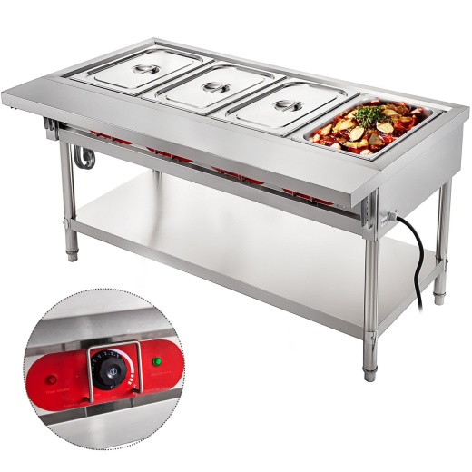Vevor Steam Table Food Warmer 4 Pot - Commercial Electric Food Warmer for Restaurants and Canteens