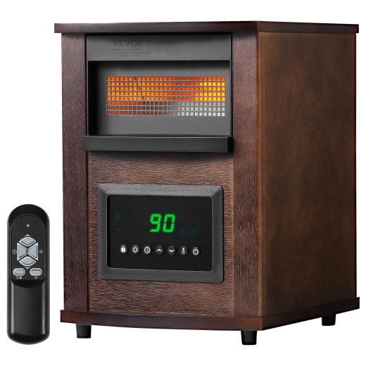 Vevor Infrared Heater, 1500W Remote Control Electric Space Heater, Led Patio Heater W/ 3 Speeds & Timer & Overheat/Tip-Over Protection & Child Lock, For Bedroom,Living Room,Nursery,Studio,Mdf
