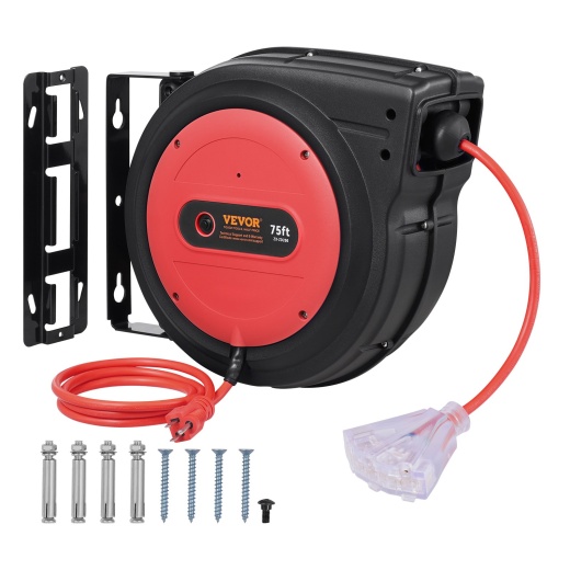 Vevor Retractable Extension Cord Reel Power Cord Reel 75Ft 14Awg/3C Sjtow