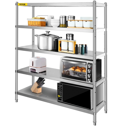 Vevor Storage Shelf, 5-Tier Storage Shelving Unit, Stainless Steel Garage Shelf, 70.9 X 17.7 X 70.9 Inch Heavy Duty Storage Shelving, 1650 Lbs Total Capacity With Adjustable Height