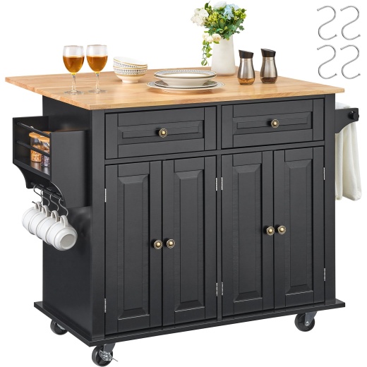 Vevor Kitchen Island Cart Rolling Storage Cabinet On Wheel With Drawer & Shelves