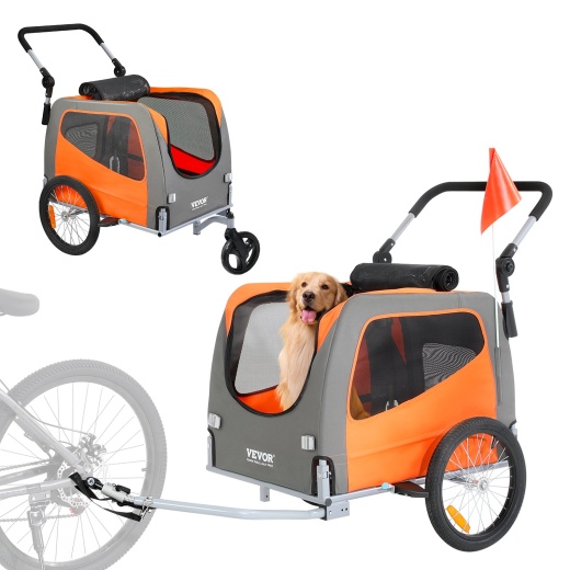 Vevor Dog Bike Trailer - 2-in-1 Pet Stroller Cart Bicycle Carrier