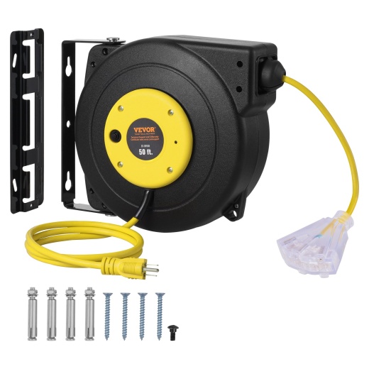 Vevor Retractable Extension Cord Reel Power Cord Reel 50Ft 14Awg/3C Sjtow