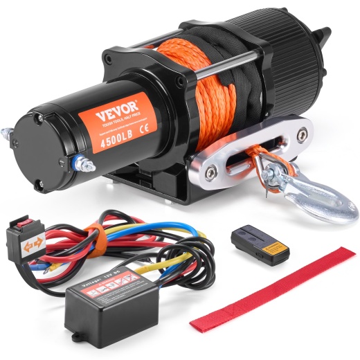 Vevor Electric Winch Atv Utv 4500 Lb Synthetic Rope Waterproof Remote Control