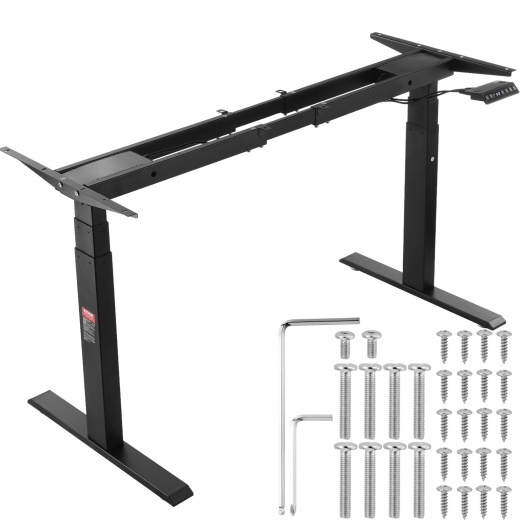 Vevor Standing Desk Frame Dual Motor, Adjustable 26"-50.8" Height & 43.3"-70.1" Length Electric Stand Up Computer Desk Legs, Ergonomic Workstation Base For Home Office 3 Positions (Black Frame Only)