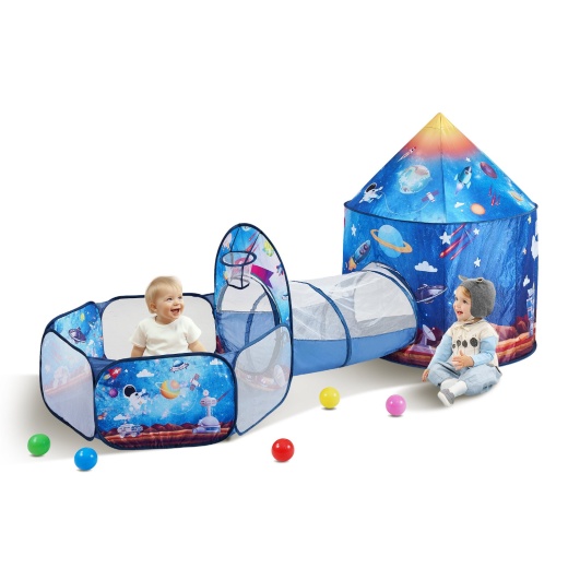 Vevor 3 In 1 Kids Play Tent With Tunnel: Royal Blue Rocket Theme