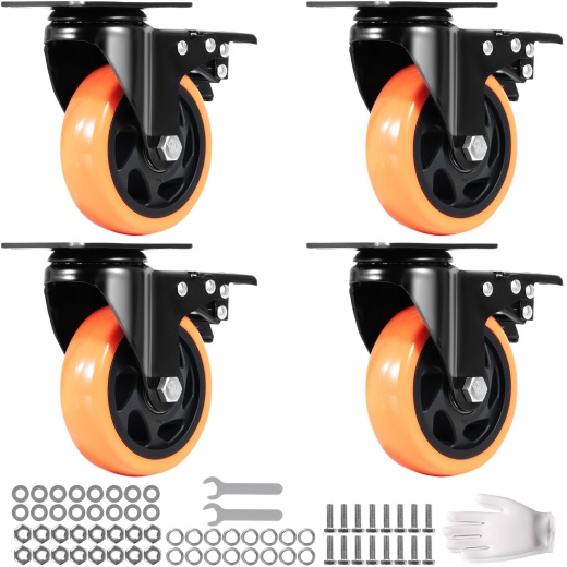 Vevor Caster Wheels - Heavy Duty 4-Inch Swivel Plate Casters Set of 4
