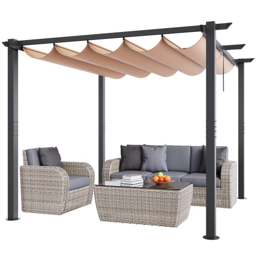Vevor 10'X10' Outdoor Retractable Pergola With Sun Shade Canopy Aluminum Beige