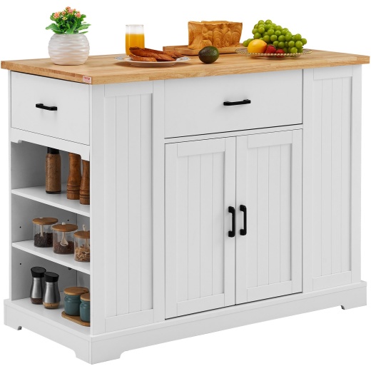 Vevor Kitchen Island Cart Storage Cabinet Serving Cart With Drawer & Shelves
