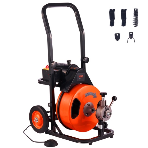 Vevor Drain Cleaning Machine 100Ft x 3/8 Inch, Sewer Snake Machine Auto Feed