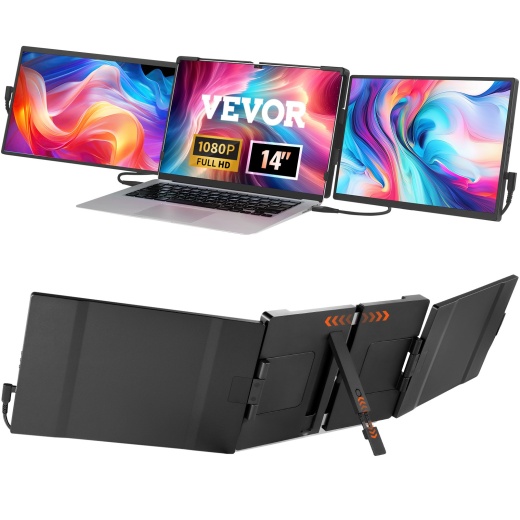 Vevor Portable Laptop Screen Extender - 14" FHD 1080P IPS Triple Extended Monitor
