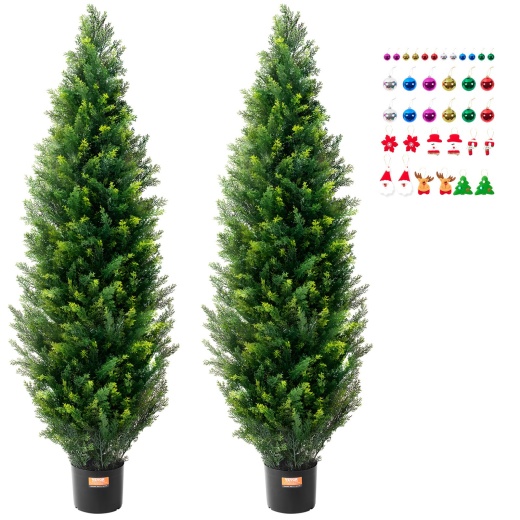 Vevor 2 Pack 5' Artificial Cedar Topiary Tree Faux Plant Uv Decor In/Outdoor