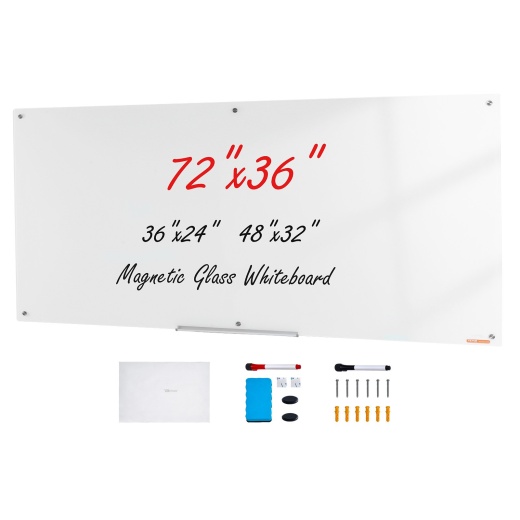 Vevor Magnetic Glass Whiteboard 72"x36" - Wall-Mounted Dry Erase Board